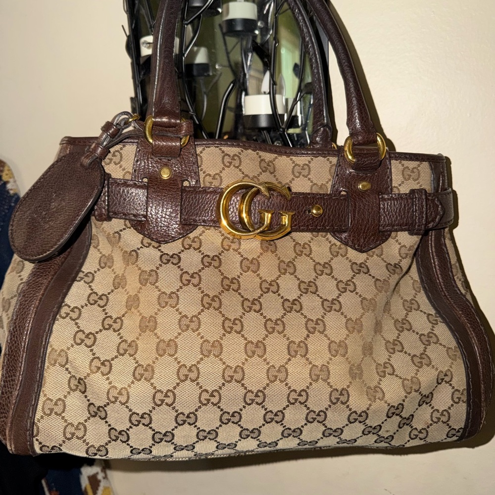 Gucci Beige and Brown GG Canvas Shoulder Bag
